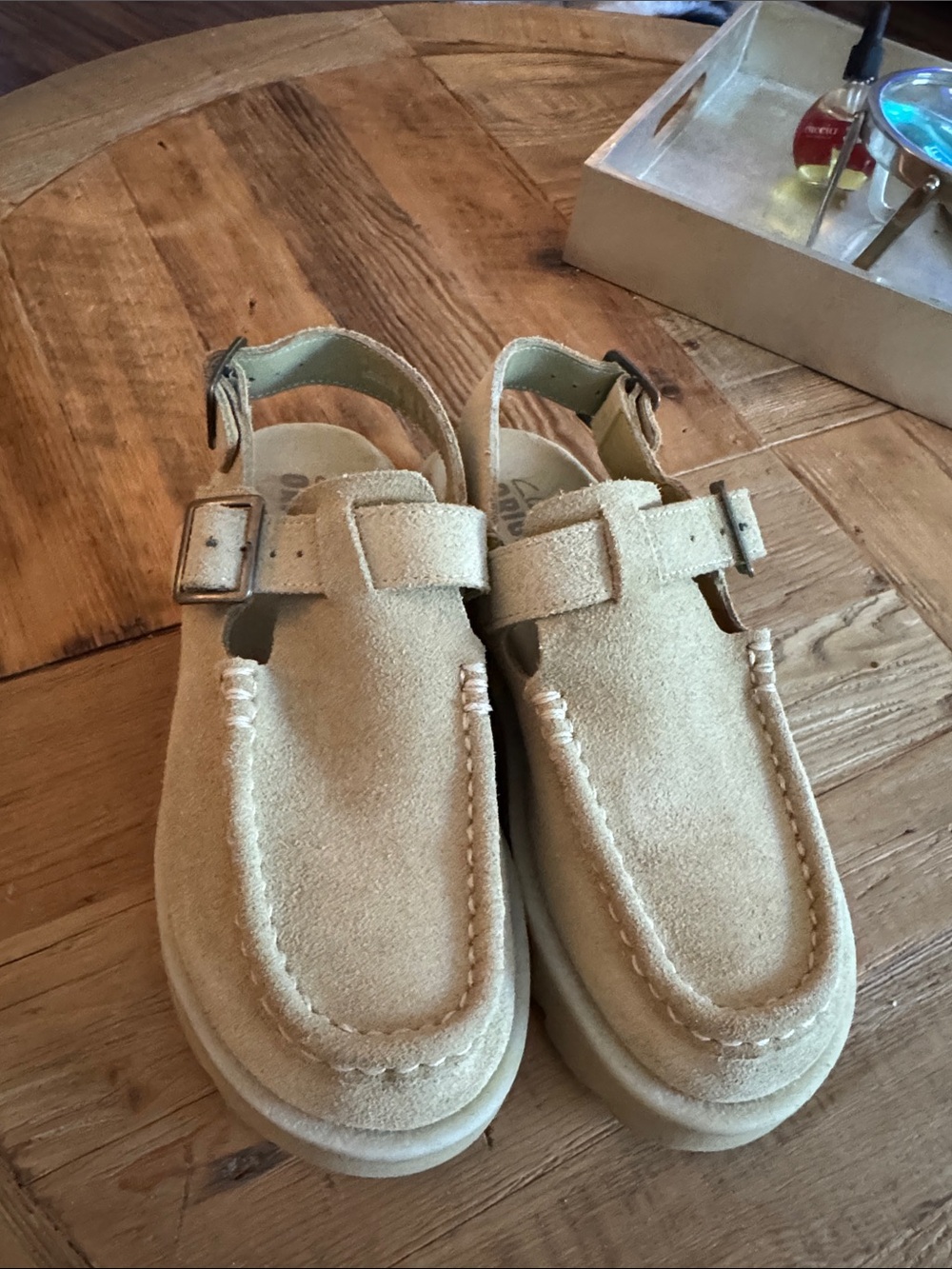 Clark’s original suede tan Slingback loafers. Size 8
